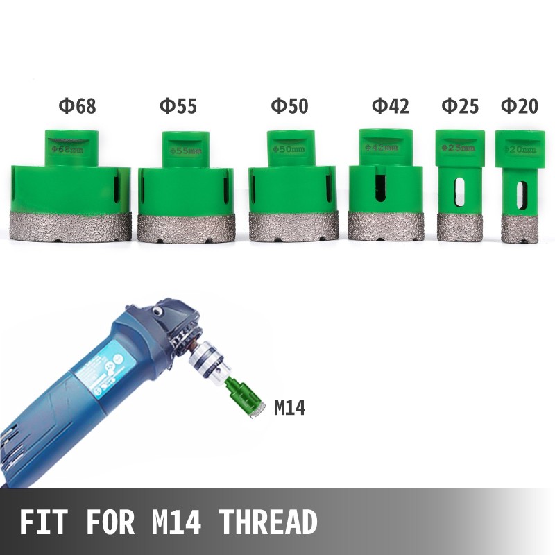 Timanttireikäsahasarja 6-osainen 20, 25, 42, 50, 55 ja 68 mm M14