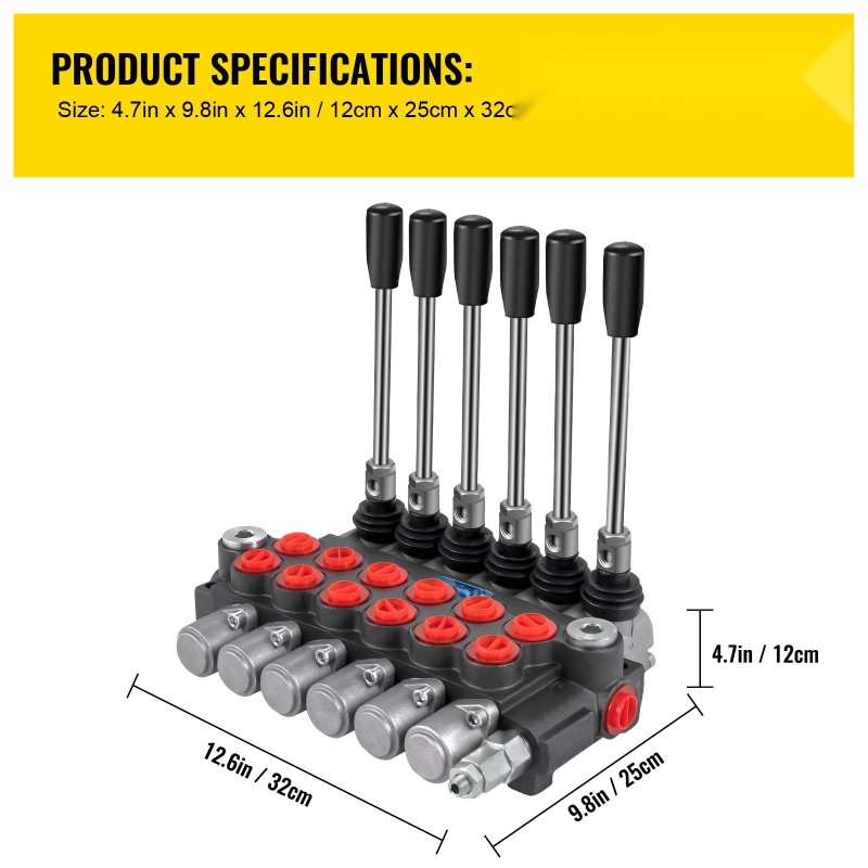 Hydraulinen suunnanohjausventtiili 6-osainen valurautarunkoinen 40 l/min käsikäyttöinen