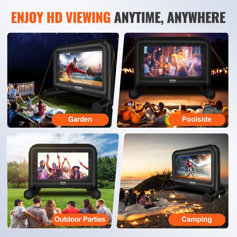 Ilmatäytteinen projektorivalkokangas 85-tuuman Oxford-kangas 160 asteen etu ja takaprojektio ilmapuhallin kuljetuspussi