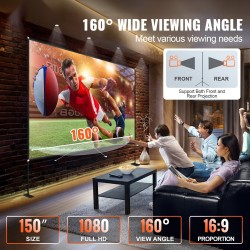 Kannettava valkokangas telineellä 150 tuumaa 16:9 kuvasuhde korkeatekstuuroitu oxford-kangas alumiini teräs