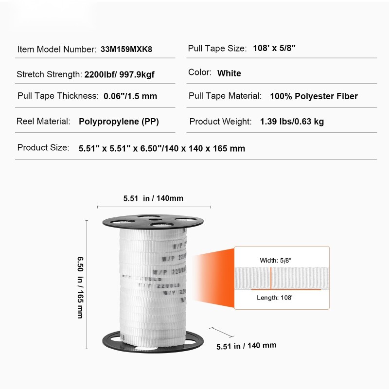 Polyesterivetonauha 100 prosenttia polyesterikuitua 33 metriä 1,6 senttimetriä vetolujuus 998 kgf
