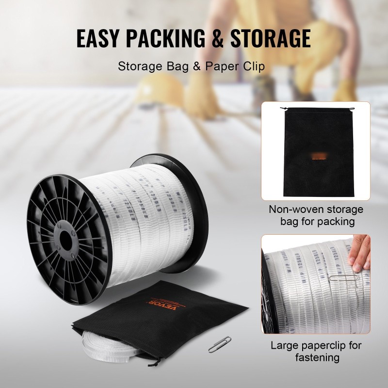 Polyesterinen vetonauha 160,9 m 1,3 cm leveä 567 kg vetolujuus valkoinen pituusmerkinnöillä