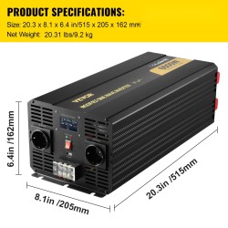 Muokatun siniaallon invertteri 6000W 12V–120V alumiinikuori LCD-näyttö autoon
