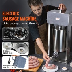 Sähköinen makkarantäyttökone 12 L 304 ruostumaton teräs portaaton nopeudensäätö jalkapoljin 5 täyttöputkea