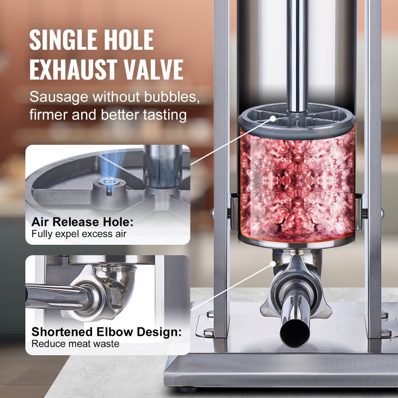 Manuaalinen pystymallinen makkaranvalmistuskone 7 L kaksinopeuksinen 304-ruostumatonta terästä 5 täyttöputkea