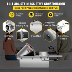 Makkaranprässä vaakasuuntainen manuaalinen 3 l 304-ruostumaton teräs 5 täyttöputkea