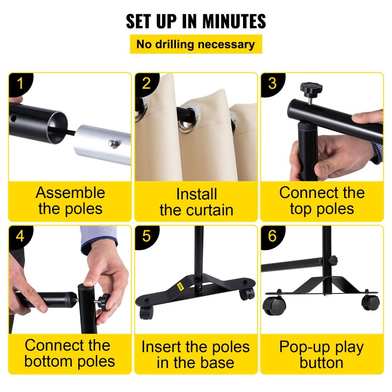 Siirrettävä verhojako seinä alumiiniseosrunko 300x258 cm beige pimentävä polyesteriverho 4 pyörää