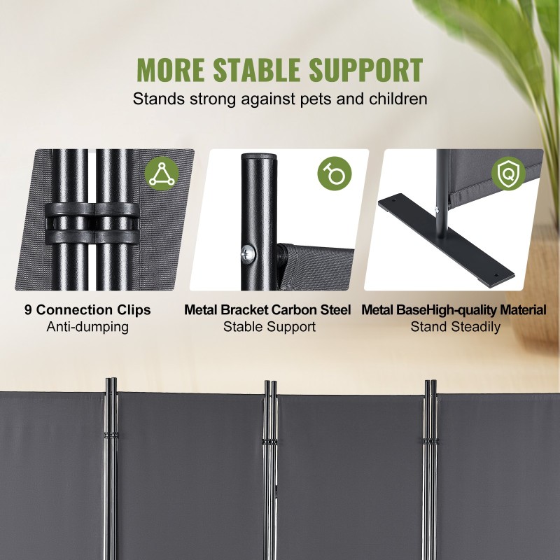 Tilanjakaja 4-paneelinen hiiliteräsrunko polyesterikangas mitat 224 x 30 x 171 cm tummanharmaa