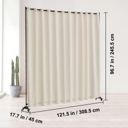 Tilanjakaja metallirunkoinen 308,5×45×245,5 cm pyörillä beige polyesterikangas