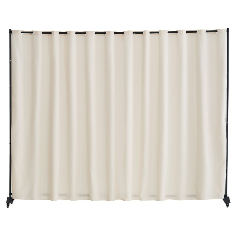 Tilanjakaja metallirunkoinen 308,5×45×245,5 cm pyörillä beige polyesterikangas