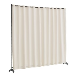Tilanjakaja metallirunkoinen 308,5×45×245,5 cm pyörillä beige polyesterikangas