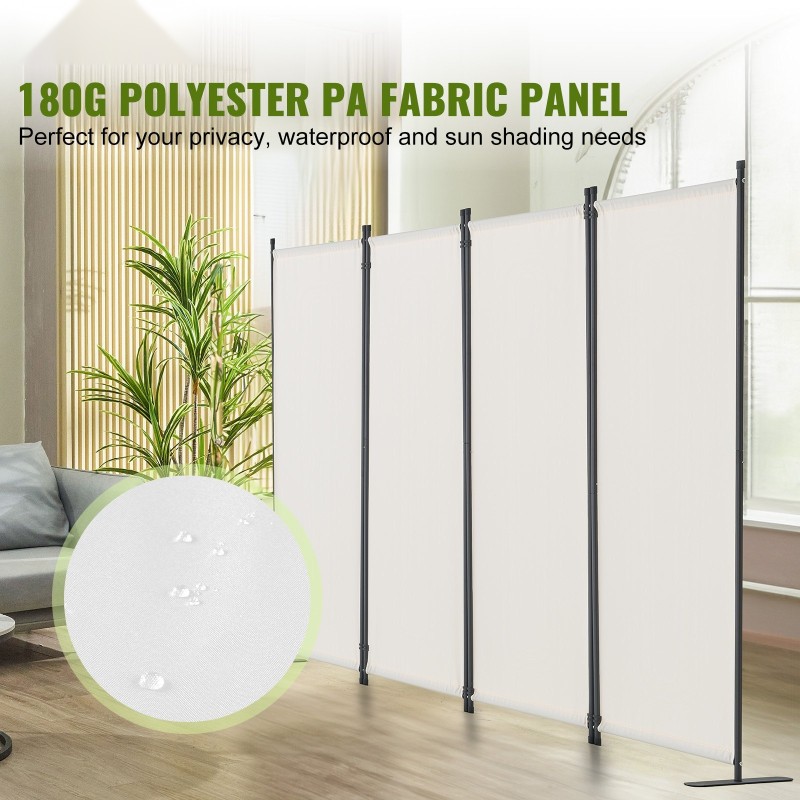 Tilanjakaja nelipaneelinen polyesterikankainen valkoinen metallijalustainen säädettävä vapaasti seisova taittuva