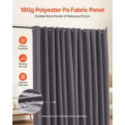 Tilanjakaja metallirunkoinen polyesterikankaalla 308,5×45×245,5 cm pyörillä harmaa