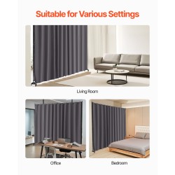 Tilanjakaja metallirunkoinen polyesterikankaalla 308,5×45×245,5 cm pyörillä harmaa