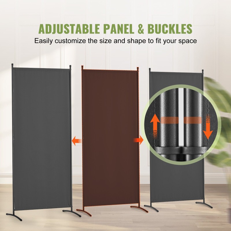 Tilanjakaja kolmiosainen kangaspintainen avattuna 228 senttimetriä leveä 184 senttimetriä korkea harmaa polyesterikangas