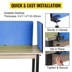 Pöytäsermi kolmiosainen polyesterikuituinen laivastonsininen puristimilla kiinnitettävä 152x61 ja 61x61 cm