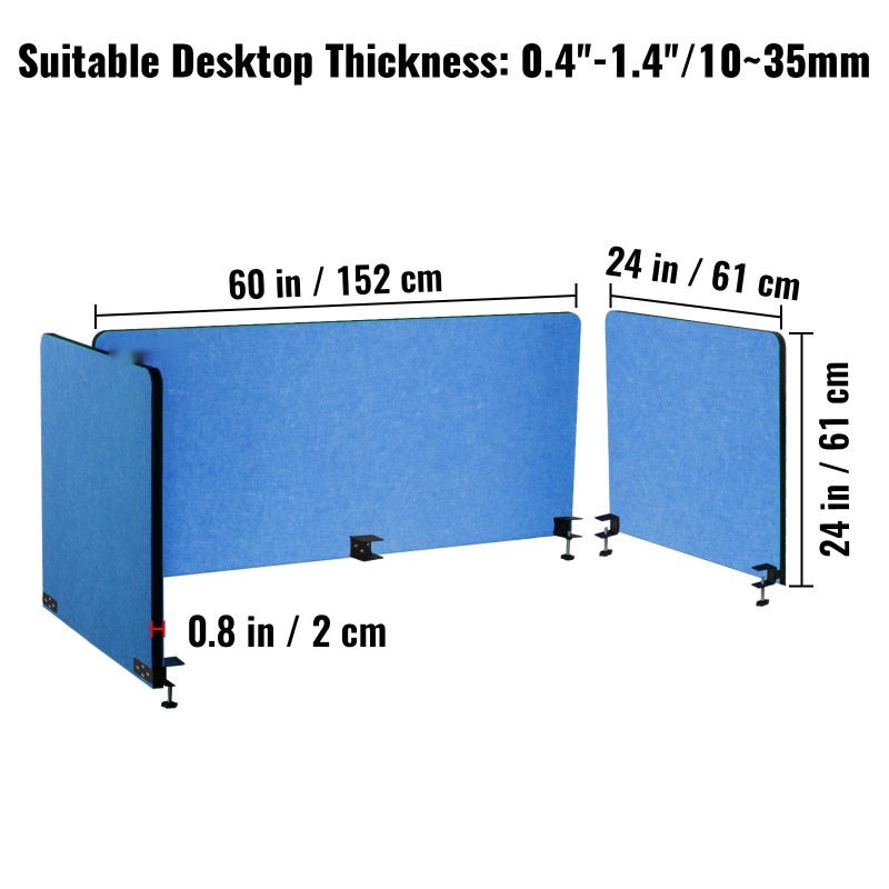 Pöytäsermi kolmiosainen polyesterikuituinen laivastonsininen puristimilla kiinnitettävä 152x61 ja 61x61 cm