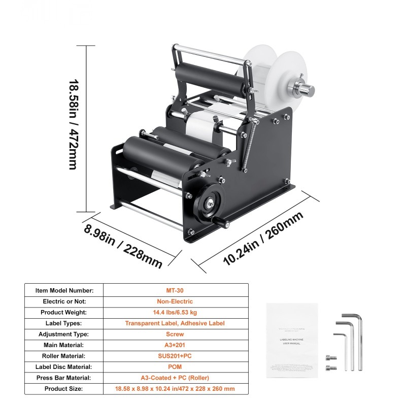 Manuaalinen pyöreiden pullojen etiketöintikone ruostumatonta terästä säädettävä pullonkoko 20–120 mm