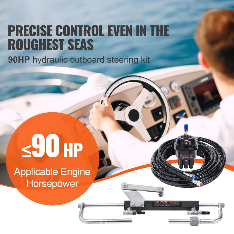 Hydraulinen perämoottorin ohjaussarja ohjauspumpulla kaksisuuntaisella lukitussylinterillä 6 m letkuilla 90HP