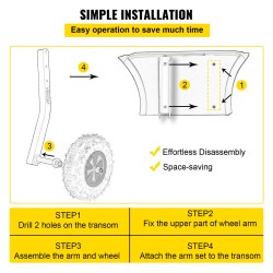 Veneen kuljetuspyöräsarja alumiinivarret 30,5 senttimetriä kumipyörät 227 kilogramman kantavuus 4 pikalukitustappia