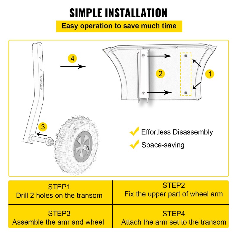 Veneen kuljetuspyöräsarja alumiinivarret 30,5 senttimetriä kumipyörät 227 kilogramman kantavuus 4 pikalukitustappia