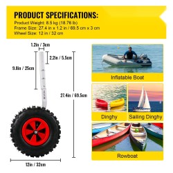 Veneen kuljetuspyöräsarja alumiinivarret 30,5 senttimetriä kumipyörät 227 kilogramman kantavuus 4 pikalukitustappia