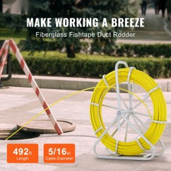 Lasikuituinen kaapelinvetojousi 150 m 8 mm ABS-pintainen teräskelateline 3 vaihdettavaa vetopäätä