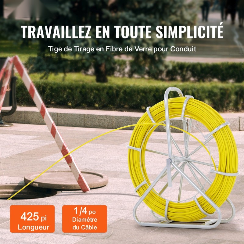 Lasikuituinen vetojousi 129,5 m 6,35 mm terästelineellä 3 vaihdettavaa vetopäätä eristävä rakenne