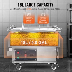 Mobiili friteerausöljyn suodatuslaite 18 l 10 l/min nelitasoinen suodatus 304-ruostumatonta terästä