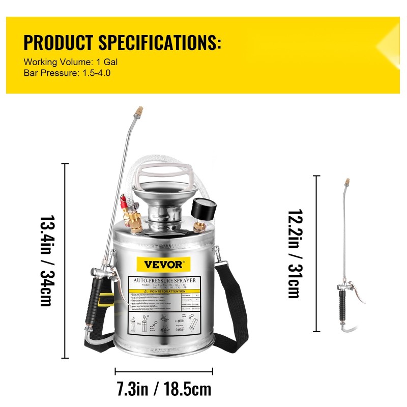 Käsipumppuruiskutin ruostumattomasta teräksestä neljän litran kotitalous- ja puutarhakäyttöön säädettävällä suuttimella