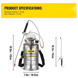 Painepullo 6L ruostumattomasta teräksestä käsikäyttöinen puutarhaan ja siivoukseen