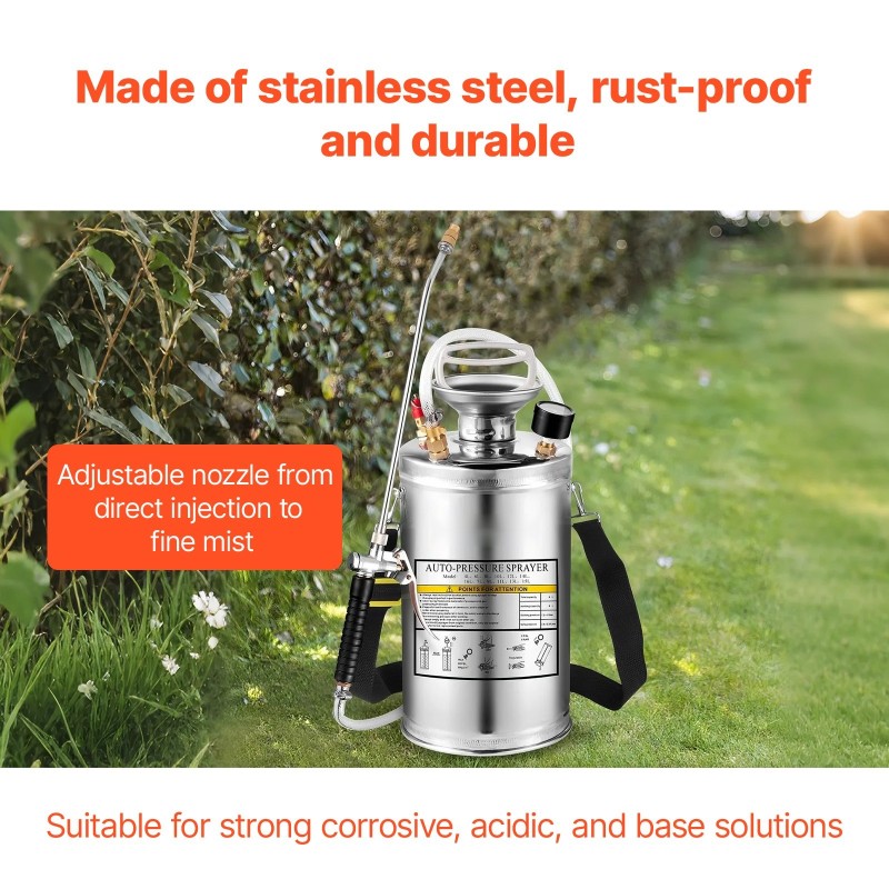 Painepullo 6L ruostumattomasta teräksestä käsikäyttöinen puutarhaan ja siivoukseen