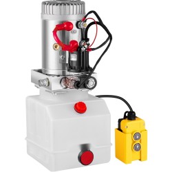 Yksitoiminen hydraulipumppu 12 voltin tasavirtamoottori 1,6–3 kilowattia 4 litran läpikuultava säiliö käsiohjain