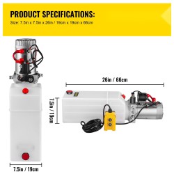 Yksitoiminen hydraulinen tehoyksikkö 12 voltin moottori 8 l läpikuultava muovisäiliö