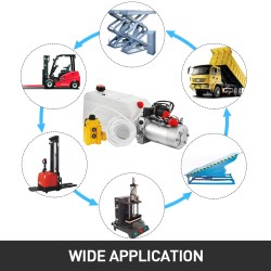 Yksitoiminen hydraulipumppu kahdentoista voltin seitsemän litran läpikuultavalla muovisäiliöllä