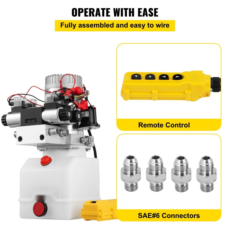 Kaksitoiminen hydraulinen tehopaketti kaksisolenoidinen 12V 1600W 4,5 l muovisäiliöllä