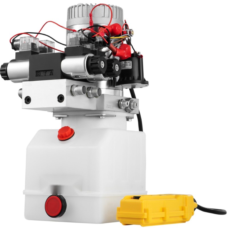 Kaksitoiminen hydraulinen tehopaketti kaksisolenoidinen 12V 1600W 4,5 l muovisäiliöllä