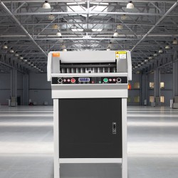 Sähkökäyttöinen paperileikkuri 450 mm leikkausleveys 40 mm paksuus LCD-näyttö automaattinen paperin työntö