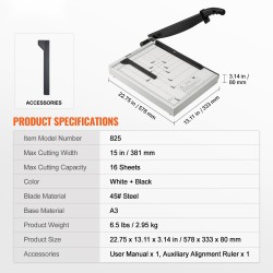 Giljotiinileikkuri 38,1 senttimetriä 16 arkkia terästerä metallirunko kotiin toimistoon