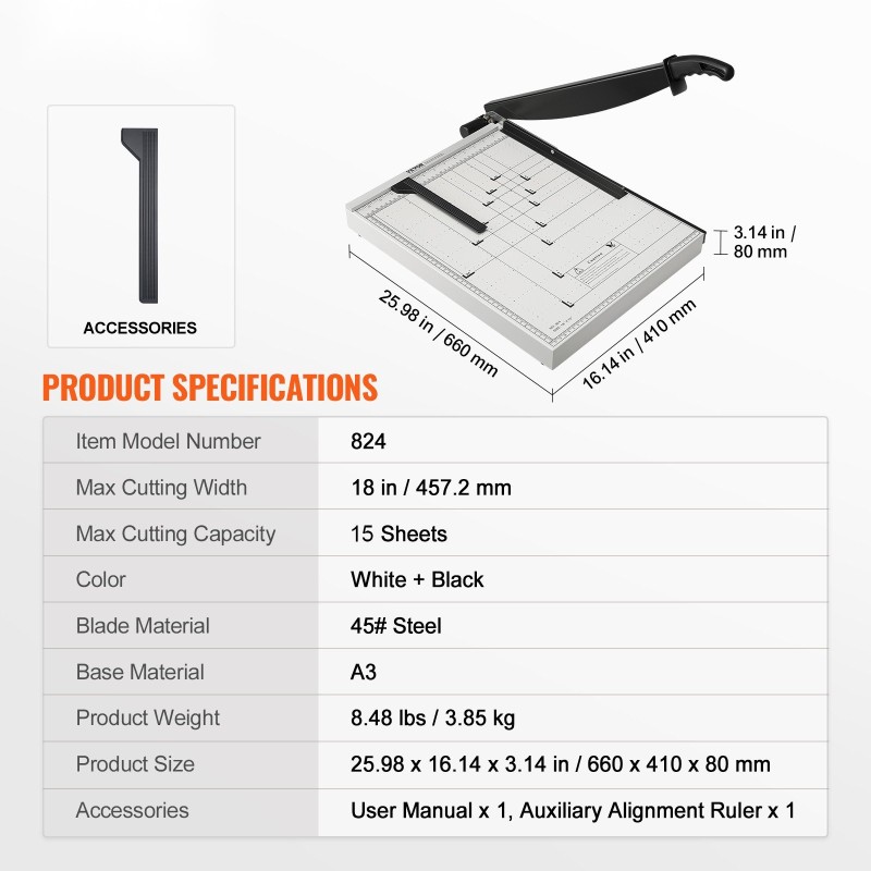 Giljotiinipaperileikkuri 457 mm 20 arkkia 45 terästerä suoja-aita terälukitus kotitoimistoon
