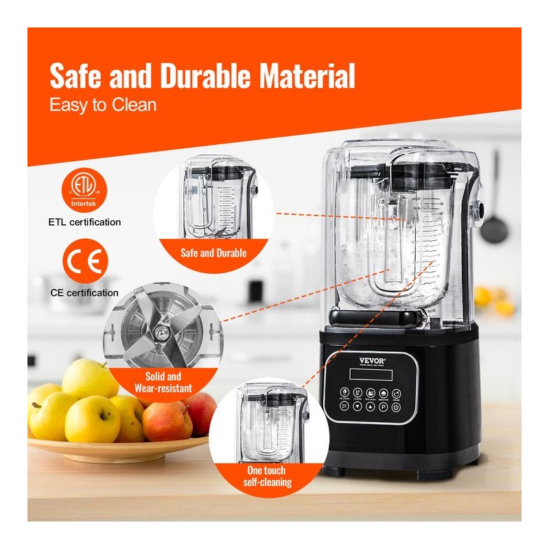 Ammattikäyttöinen pöytätehosekoitin lasikannu 2 l ruostumattomat teräsosat musta