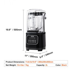 Ammattikäyttöinen pöytätehosekoitin lasikannu 2 l ruostumattomat teräsosat musta