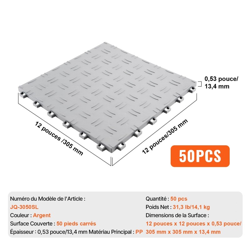 Autotallilaatat PP-muovia 305x305 mm 50 kpl kaksipuolisella kuvioinnilla hopea