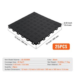 Autotallin lattiasuojalaatat lukittuvat polypropeeni 305x305x13,4 mm 25 kpl musta