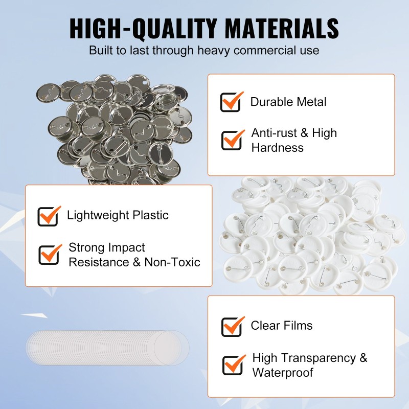 Nappimerkkiosat 500 sarjaa 32 mm metallikannet muovipohjat ja metallipohjat kirkkaat kalvot