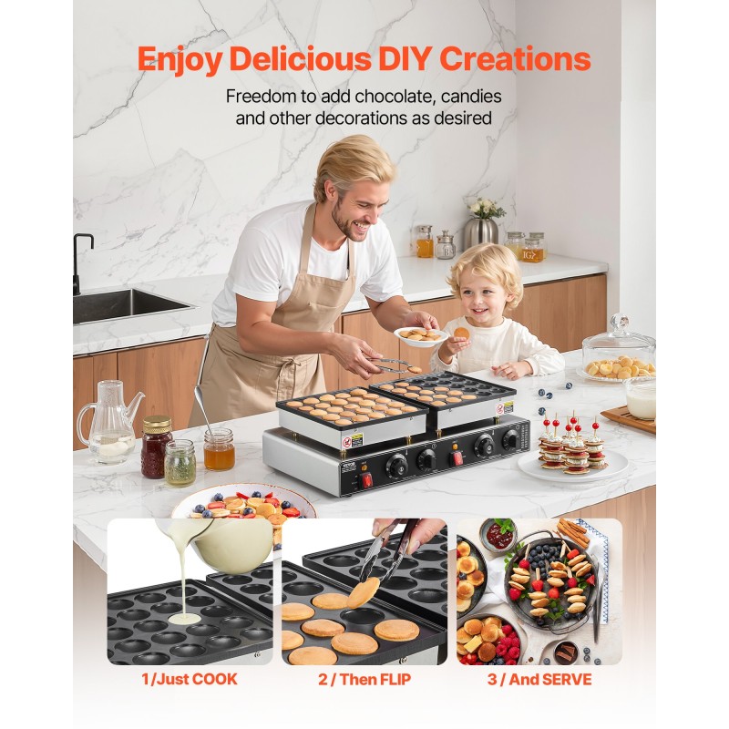 Minipannukakkujen paistokone 50 kpl tarttumaton ruostumaton teräs 1800W ajastin lämpötilansäätö