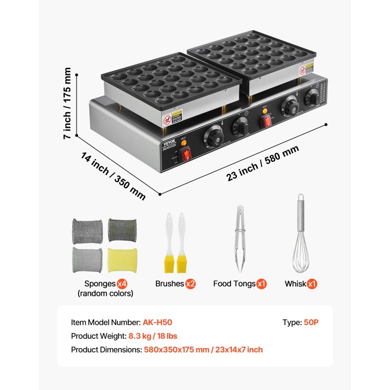 Minipannukakkujen paistokone 50 kpl tarttumaton ruostumaton teräs 1800W ajastin lämpötilansäätö