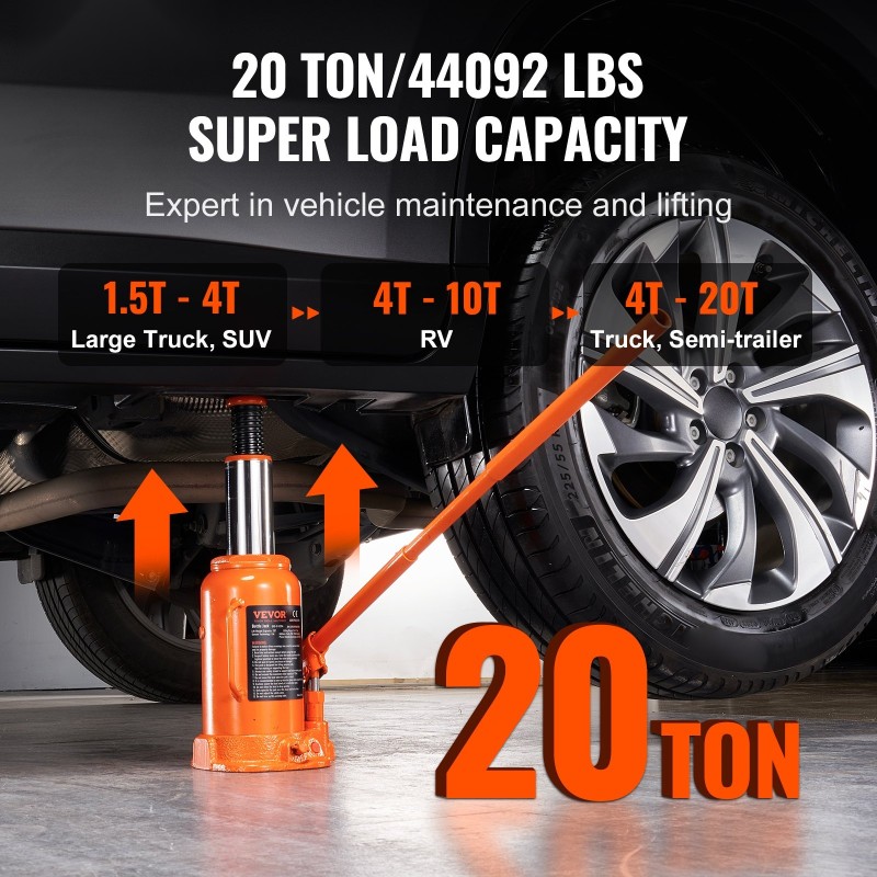 Hydraulinen pullotunkki 20 tonnia nostokorkeus 240–450 mm kolmiosainen varsi