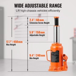 Hydraulinen pullotunkki 20 tonnia nostokorkeus 240–450 mm kolmiosainen varsi