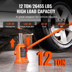 Hydraulinen pullotunkki 12 tonnia nostokorkeus 190–355 mm kauttaaltaan hitsattu runko kolmiosainen varsi